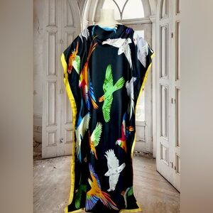 Bohemian Colorful Parrot Print Tunic Kaftan Maxi Dress